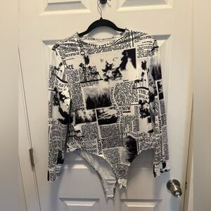 Newspaper long sleeve bodysuit